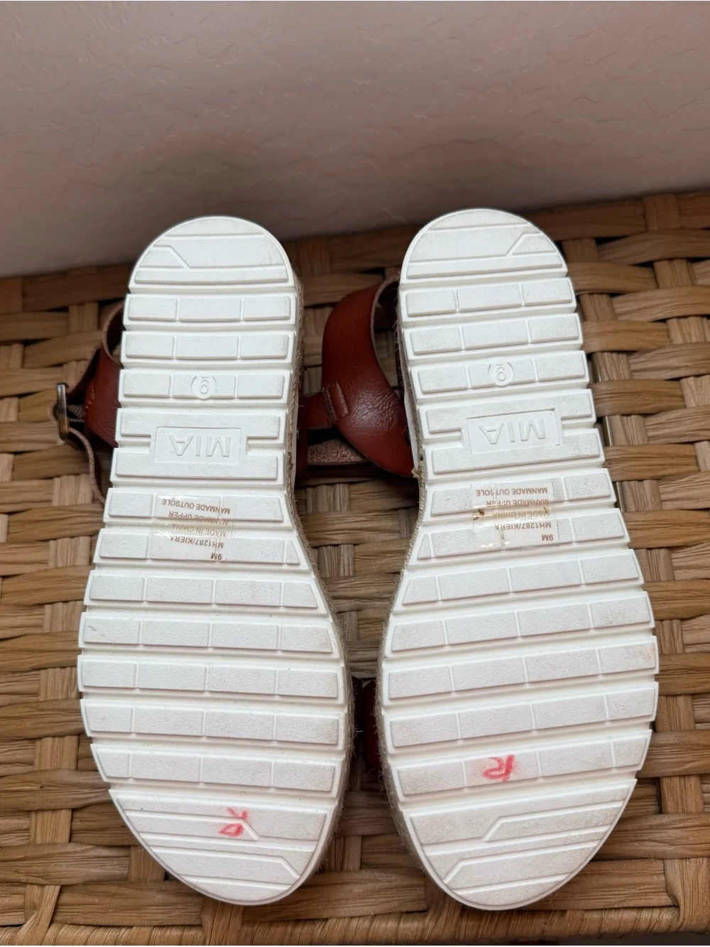 MIA Women’s Brown Leather Platform Espadrille Sandals, Size 9